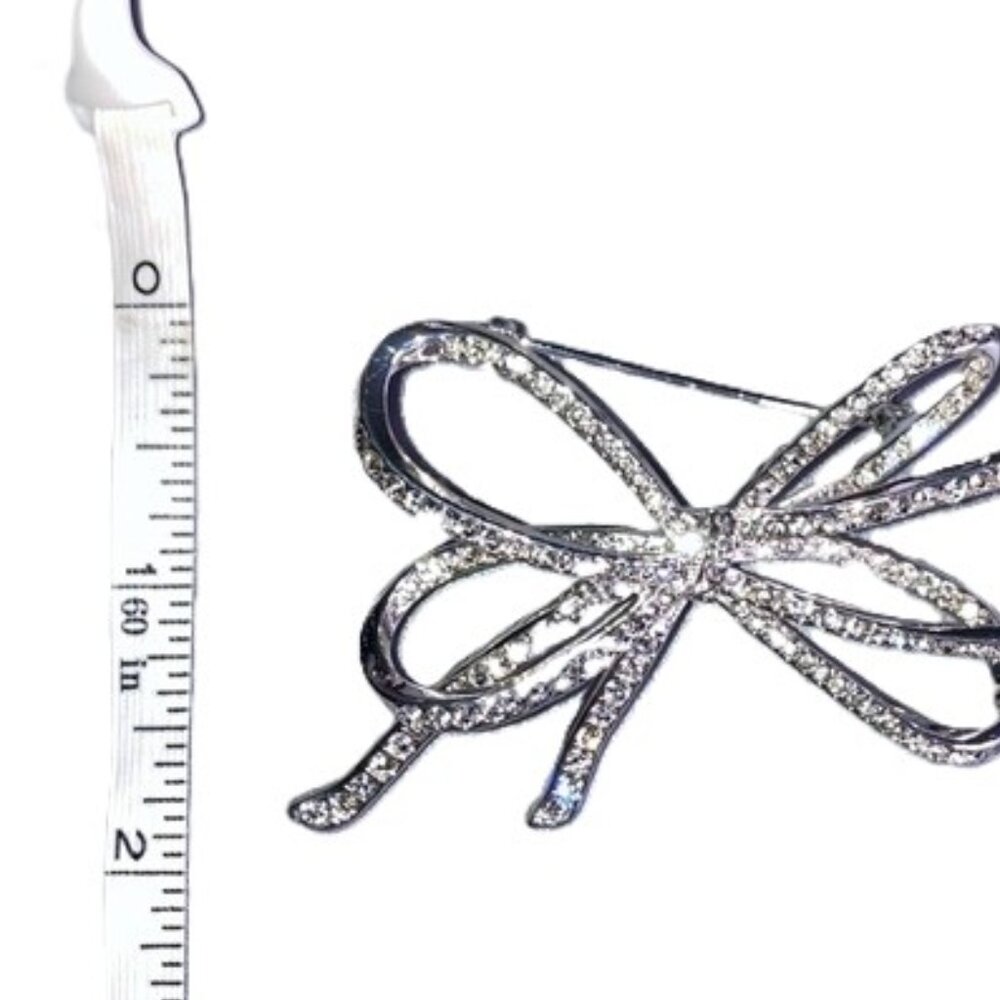 Designer Rhinestone Bow Ribbon Pin/Brooch | Anne Klein - Picture 8 of 10